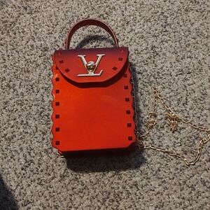 Red Designer Mini Bag with Pom Pom
